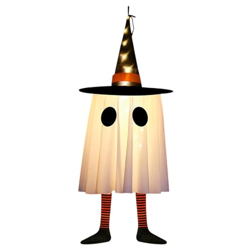 ETUCYNG Halloween Baumschmuck, Leuchtende Geisteranhänger Mit Hexenhut Für Baum, Halloween Deko Gruseldekoration Für Vorgarten Wand Tür Wohnzimmer Fenster Terrassen von ETUCYNG