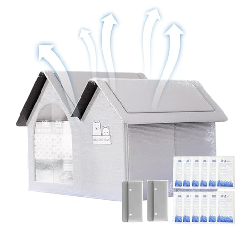 ETUCYNG Kühlendes Katzenhaus für den Außenbereich, faltbarer Kühlhütte mit 10 Kühlakkus, belüftetes Haus, Kühlunterstand für Haustiere mit schrägem Dach für drinnen und draußen von ETUCYNG