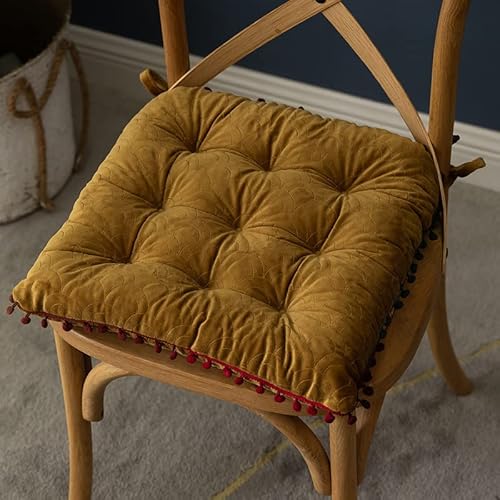 ETULLE Moderne Komfort-Stuhlpolster Samt mit Bändern verdicken Kissen für Bürostuhl Wohnkultur Esszimmerstühle-Gelb 40x40cm(16x16inch) von ETULLE