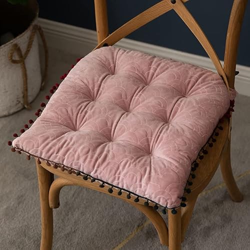 ETULLE Moderne Komfort-Stuhlpolster Samt mit Bändern verdicken Kissen für Bürostuhl Wohnkultur Esszimmerstühle-Rosa 40x40cm(16x16inch) von ETULLE