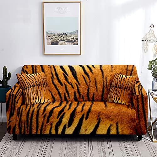 ETULLE Tiger Stripes Stretch-Sofa-Schonbezüge,Tierhaut-3D-gedruckte Bezüge Sofa 1 2 3 4-Sitzer,Sofa-Möbel-Schutzhülle mit 2 kostenlosen 45 * 45 cm Sofa-Kissenbezügen von ETULLE