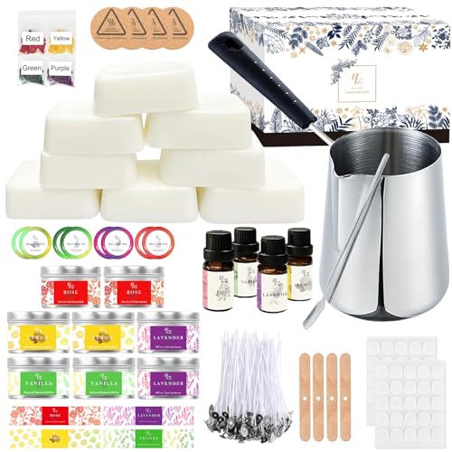 ETUOLIFE Kerzen Selber Machen Set,DIY Kerzenherstellung Kit,Duftkerze Geschenke Set mit Natürliches Sojawachs,Kerzen Schmelztopf,8 Kerzendosen,4 Duftöl,4 Farbblöcken,50Candle Wicks Aufklebern,Stickers von ETUOLIFE