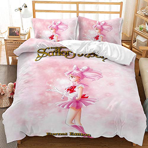 Bettwäsche Sailor Moon Pink Bettbezug-Set 140 X 200 cm Bettwäsche-Set 3 Stück Mikrofaser-Bettbezüge Mit Reißverschluss Und 2 Kissenbezüge 80 X 80 cm (Einzel (135x200cm),Stil 06) von EU-VV
