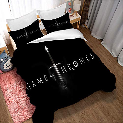 Bettwäscheset 3-teilig Game of Thrones Wendbare Bettwäsche 120 G Bettbezug Aus Mikrofaser Eleganter Bettbezug Mit Reißverschluss Und Kissenbezügen (Einzel (135x200cm),Bild 04) von EU-VV