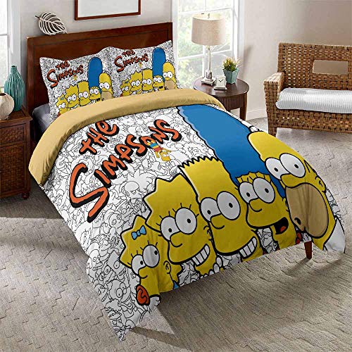 EU-VV 2 Personen Bettwäsche-Set,The Simpsons ?3-teiliges Bett-Set Bettbezug & Kissenbezüge Weiche Mikrofaser Hypoallergen (Doppelt(200x200cm),Assen-Clan 01) von EU-VV