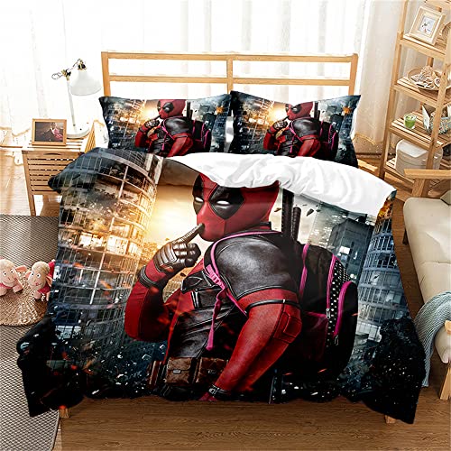 EU-VV Bedding Deadpool 3-teiliges Bettbezug-Set Winterweiche Bettwäsche Wendebettwäsche Für Doppelbett Mit Kissenbezug 80x80 (Einzel (135x200cm),Deadpool 03) von EU-VV