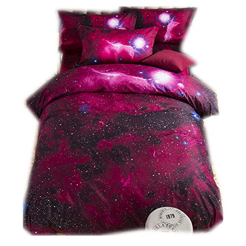 EU-VV Bettbezug-Bettwäsche-Set Weich Und Atmungsaktiv, Polyester-Baumwolle Material Galaxy Universe 1 Bettbezug + 2 Kissenbezüge 48X74cm (Einzelne(140x200cm),rot) von EU-VV