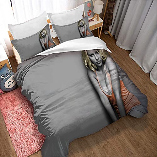 EU-VV Bettbezug-Set Scarlett Johansson Bettwäsche-Set Mikrofaser Bettbezug Reißverschluss Und 2 Kissenbezüge (Bild 01,Einzel (135x200cm)) von EU-VV