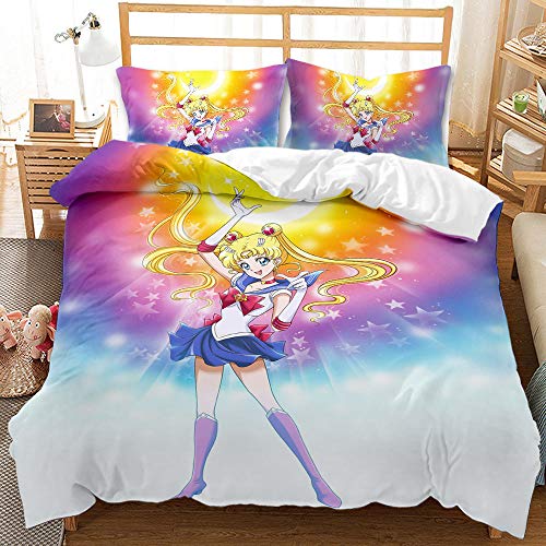 EU-VV Bettwäsche Sailor Moon Pink Bettbezug-Set 140 X 200 cm Bettwäsche-Set 3 Stück Mikrofaser-Bettbezüge Mit Reißverschluss Und 2 Kissenbezüge 80 X 80 cm (Doppelt(200x200cm),Stil 02) von EU-VV