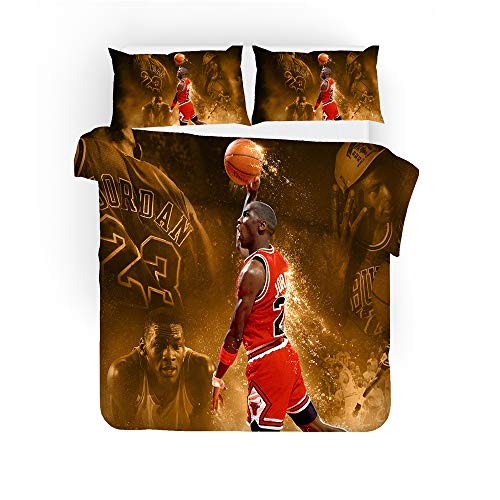 EU-VV Bettwäscheset 3-teilig Fashion Basketball Michael Jordan Bettwäscheset Für Kinder Im Teenageralter Biber (135x200cm(1.2M Bed),Dunk) von EU-VV