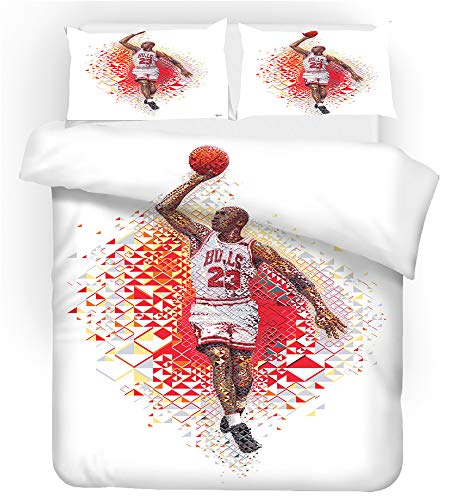 EU-VV Bettwäscheset 3-teilig Fashion Basketball Michael Jordan Bettwäscheset Für Kinder Im Teenageralter Biber (135x200cm(1.2M Bed),Held) von EU-VV