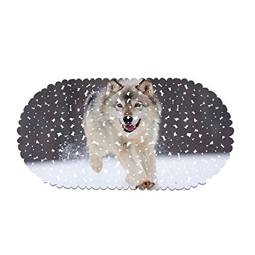 EU-VV rutschfeste Badematte Duschmatte Oval 70x35cm,Tapferer Wolf rutschfeste Durable Duschmatte Badewannenmatte Mit Starken Saugnäpfen Dekorieren Sie Das Badezimmer, Gute Laune Dusche (Style 02) von EU-VV