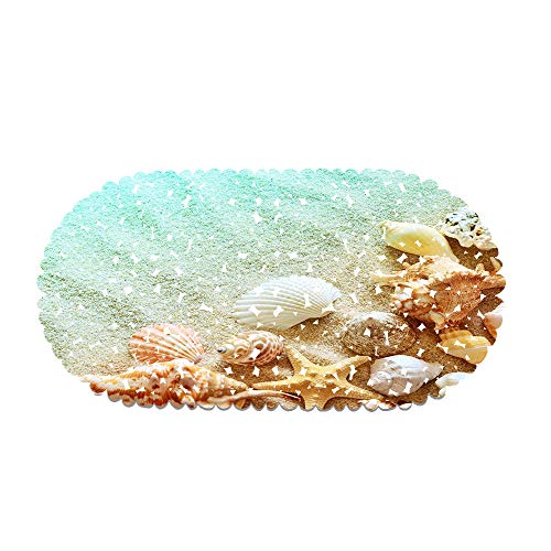 Rutschfeste Badematte Duschmatte Oval 70x35cm,Muscheln Und Seesterne Rutschfeste Durable Duschmatte Badewannenmatte Mit Starken Saugnäpfen Dekorieren Sie Das Badezimmer, Gute Laune Dusche (Style 14) von EU-VV