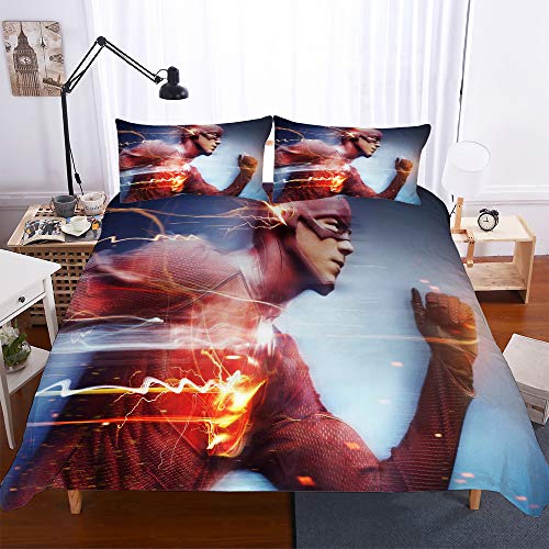 Superhero Flash Baumwollbettwäsche-Set Bettrock + 2 Kissenbezüge + Bettbezug (Einzel (135x200cm),Held 04) von EU-VV