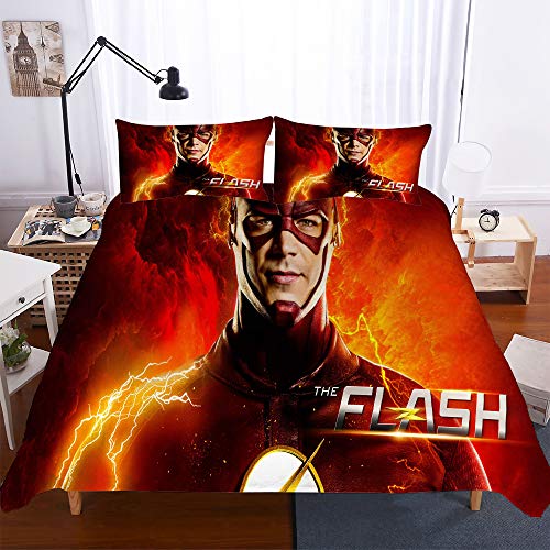 Superhero Flash Baumwollbettwäsche-Set Bettrock + 2 Kissenbezüge + Bettbezug (Einzel (135x200cm),Held 06) von EU-VV