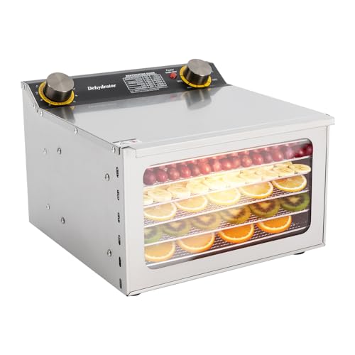 Dörrautomat Edelstahl 400W | Dörrgerät Lebensmittel mit 6 Gitterroste | Dehydrator mit Timer und Temperaturregler 30-90°C | Trockner für Obst Pilze Fleisch Kräuter von EUAIIPull