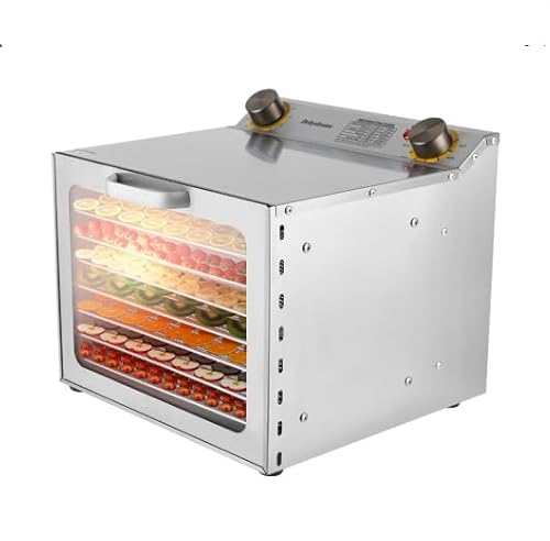 Dörrautomat Edelstahl 400W | Dörrgerät Lebensmittel mit 8 Gitterroste | Dehydrator mit Timer und Temperaturregler 30-90°C | Trockner für Obst Pilze Fleisch Kräuter von EUAIIPull