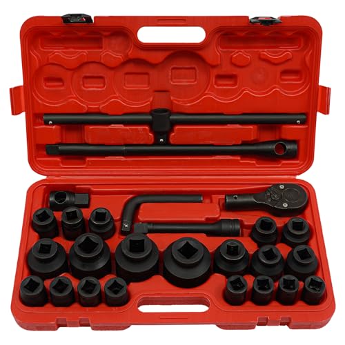 EUAIIPull 26PCS Schlagschrauber Nuss Set 3/4" & 1" 21-65mm Stecknuss Adapter Standardmetrische Größen Steckschlüssel Satz LKW Nusskasten für Autoreparaturen Umbauten von EUAIIPull