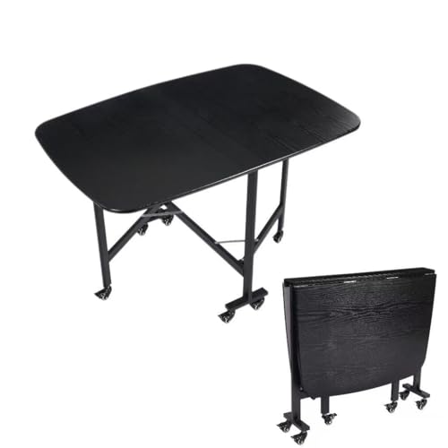 EUAIIPull Klappbarer Esstisch Mobiler Klapptisch mit 6 Universalrad Esszimmertisch Küchentisch Funktionstisch Bürotisc für Restaurant Terrasse 120 * 80 * 75cm Schwarz von EUAIIPull
