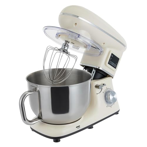 Küchenmaschine Teigmaschine 1500W mit 6,2 L Rührschüssel, 6+1 Rührgeschwindigkeiten und Timer Fleischwolf Knetmaschine Multifunktionale Rührmaschine für Zuhause Bäckerei Weiß von EUAIIPull