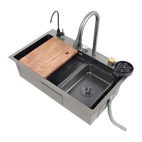 Küchenspüle Doppelspüle Edelstahl Spülbecken mit Abtropfkorb und 3 Wassersprühmodi 2 Becken Spüle Einbauspüle Waschbecken für Zuhause Restaurant 75 * 45 * 21cm Küchenspüle Doppelspüle Edelstahl Spülbecken mit Abtropfkorb und 3 Wassersprühmodi 2 Becken Spüle Einbauspüle Waschbecken für Zuhause Restaurant 75 * 45 * 21cm von EUAIIPull