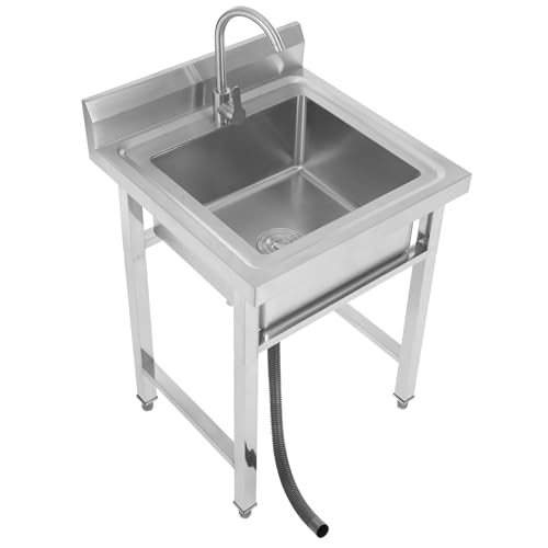 Spültisch Edelstahl Küchenspüle mit Wasserhahn Einbecken-Edelstahlspüle Freistehende Gewerbliche Spülbecken für Zuhause Restaurant 60 * 60 * 93cm von EUAIIPull