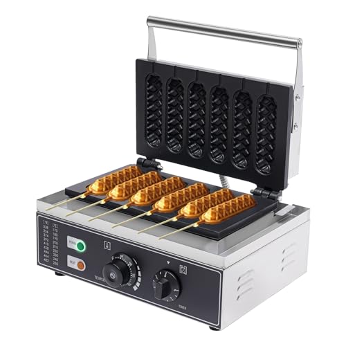 Waffeleosen Elektrische 1500W Edelstahl Waffeleisen Antihaftbeschichtung Waffelgerät 50-300℃ mit Timer 0-5min Corn Dogs Waffle Maker Waffelsticks für Bäckerei Restaurant von EUAIIPull
