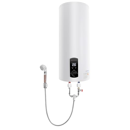 Warmwasserspeicher Elektrischer 60L Warmwasserboiler mit Wasserhahn, Handbrause und 3 Schläuche 2000W 25-75°C Elektrospeicher Wandhängend mit Auslaufschutz IPX4 von EUAIIPull