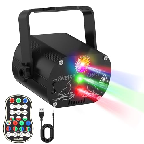 Discokugel(dunkelschwarz),Musikgesteuert Discolicht Partylicht 60 Verschiedene Muster Strobe-Effekt Partylicht Mit Fernbedienung und 2M USB für Familie disco Party licht kinder Fest Klub von EUARY