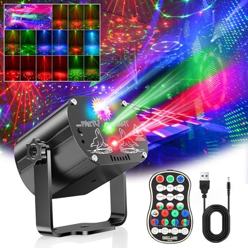 Discokugel,Musikgesteuert Discolicht Partylicht 60 Verschiedene Muster Strobe-Effekt Partylicht Mit Fernbedienung und 2M USB für Familie disco Party licht kinder Fest Klub Geburtstag Hochzeit von EUARY