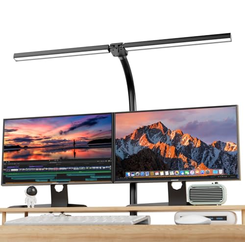 EUARY 1300LM Doppelkopf Schreibtischlampe（Grau Schwarz） LED Dimmbar Fernbedienung, 24W 80CM Klemmbare Monitor Lampe Tischlampe Tageslichtlampe klemmbar desk für Homeoffice,lamp bürolampe schreibtisch von EUARY