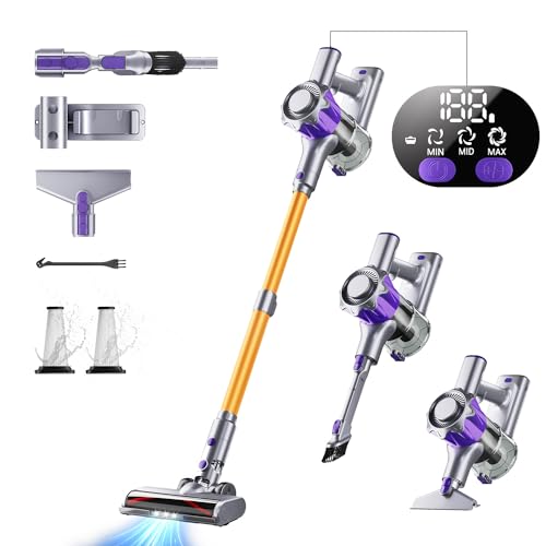 Akku Staubsauger, 40000Pa/450W Staubsauger Kabellos mit Smart Display Bis zu 50 Minuten Laufzeit Cordless Vacuum Cleaner mit Automatikmodus&Anti-Verhedderung-Bürste für Teppich Hartboden und Tierhaare von EUARY