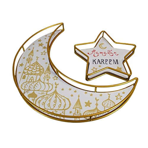 2 STÜCKE Muslim Eid Essenstablett Mond Sternform Servierplatte Tablett Ramadan Tablett Display Platte Snack Dessert Gebäck Tablett Gerichte für Muslim Ramadan Mubarak Party Supplies von EUBEISAQI