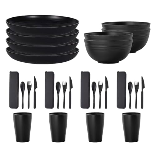 Campingbesteck - Campinggeschirr Reisebesteck Set,Teller Löffel Gabeln Schüsseln Mikrowellengeeignet Für Erwachsene Kinder Outdoor Indoor Grillen Picknick Büro Jagen von EUBEISAQI