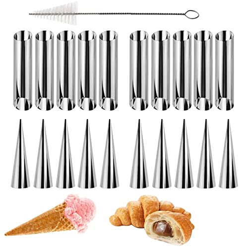 EUBEISAQI Cannoli-Röhrenformen | Gebäckform-Set - Edelstahl-Cannoli-Form, Schraub-Croissant-Form für Croissants, Backformen, Form mit Reinigungsbürste von EUBEISAQI