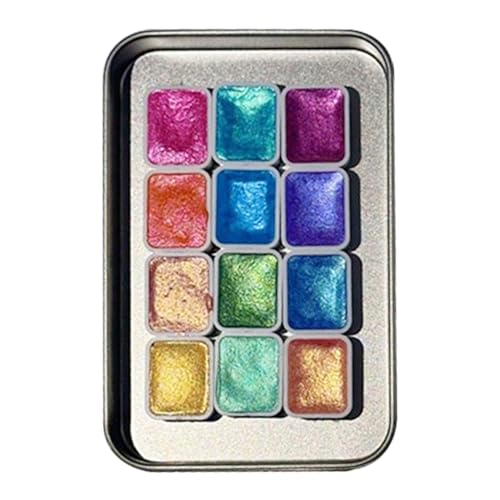 EUBEISAQI Glitzer Aquarellfarbe Set,12 Farben Tragbares AquarellmalSet | Malzubehör Für Künstler Anfänger Kinder Mädchen Kunstlehrer Bastelbegeisterte Scrapbooker Klassenraum von EUBEISAQI