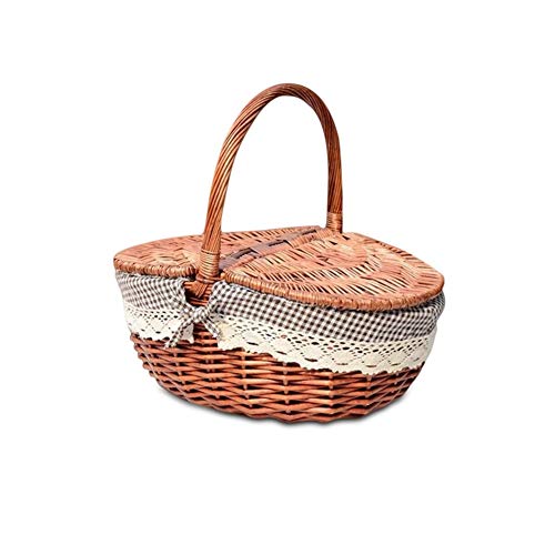 EUBEISAQI Picknickkorb mit Griff Bügelkorb Weidenkorb Brotkorb aus Weide Wicker Rattan Ablagekorb Box Picknick Korb Obst Blume Körbe mit Sahne Futter Picknickkorb Mit Deckel Hamper behindern Antique von EUBEISAQI