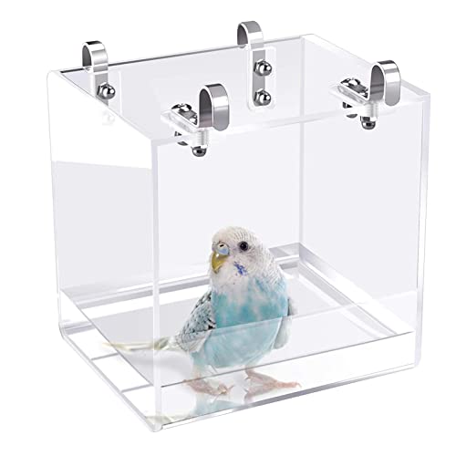EUBEISAQI Vogel-Badewanne zum Aufhängen Vogel-Badewannen-Käfig – tragbare transparente Vogel-Röhren-Duschbox mit Haken Haustier-Papageien-Wellensittich-Sittich-Nymphensittich-Käfig-Wasserdusche von EUBEISAQI