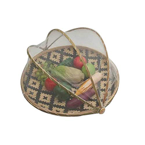Handgefertigter runder Bambus-Aufbewahrungskorb, Anti-Mücken, staubdicht, Picknickkorb mit Gaze für, Gemüse, Brot mit Schutznetz-Abdeckung von EUBEISAQI