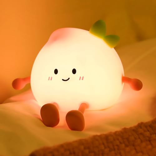 EUBSWA Nachtlicht Nachttischlampe für Kinder, Cute Pfirsich Aufladbar Touch LED Dimmbar Tischlampe, Weiches Silikon Nachtlampe Geschenke für Kinder von EUBSWA