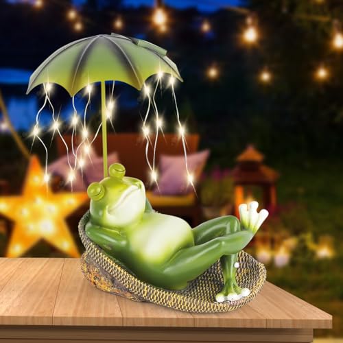 EUBSWA Solar Frosch Garten Dekoration, Frosch Garten Statue, wasserdichte Teich Deko, Harz Tier Garten Skulptur Ornamente für Terrasse Rasen Haus Hof von EUBSWA