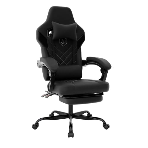 Ergonomischer Gaming Stuhl Mit Fußstütze, Bürostuhl Ergonomisch Mit Lendenwirbelstütze Und Kopfstütze, Gamer Stuhl Mit 90-135° Rückenlehne, Gaming Chair, Chefsessel Gamingstuhl, Racing Gaming Sessel von EUBSWA