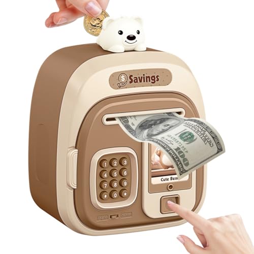 Musik Spardose Kinder 3-12 Jahre, Elektronische Tresor Spardose mit Touchscreen und Fingerabdruck, Sparbox Sparschwein Tresor Geschenke für Mädchen Jungen, Braun von EUBSWA