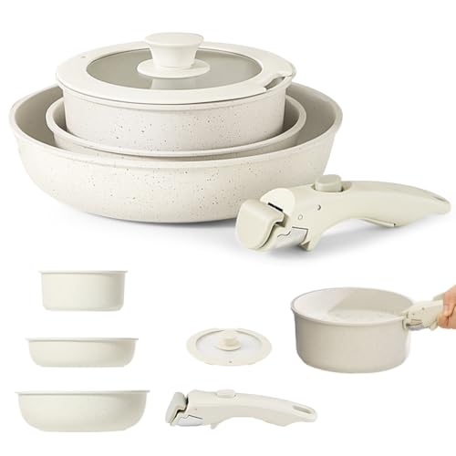 Topfset Induktion mit Abnehmbaren Griffen, Antihaft Keramik Topfset 16/18/20cm 3-IN-1 Verschlussdeckel für Alle Herdarten, Ofenfest von EUBSWA