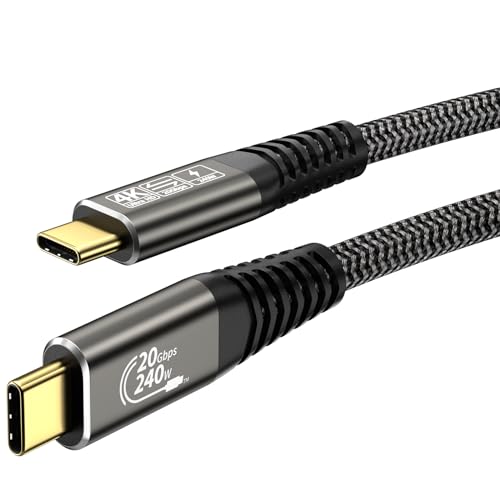 EUDOBEL 20Gbps USB C Kabel 3m, USB C auf USB C Videokabel 4K@144Hz 5K@60Hz, PD 3.1 240W 48V/5A, USBC 3.2 Gen2 x 2 Datenkabel für Thunderbolt 4, Thunderbolt 3, iPhone 16/15 MacBook, Switch, VR, SSD von EUDOBEL