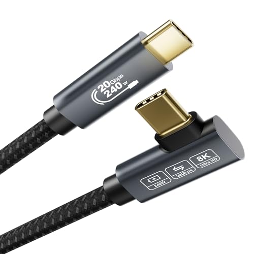 EUDOBEL USB C USB C Kabel 3m (20Gbps USBC 3.2 Datenkabel, PD3.1 240W, Winkel 90 Grad) Video 4K@144Hz/60Hz, 8K@30Hz USBC Kabel Display für Monitor, Thunderbolt 4/3, MacBook Pro, iPad Pro, Switch, VR von EUDOBEL