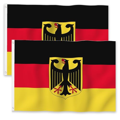 EUDSRODEMY 2 Stück 90x150 cm Deutschland Flagge mit Adler, Deutschland Fahne, Deutschlandfahne, Deutsche Flagge, Deutschlandflagge - Polyester mit leuchtenden Farben und Messing-Ösen von EUDSRODEMY