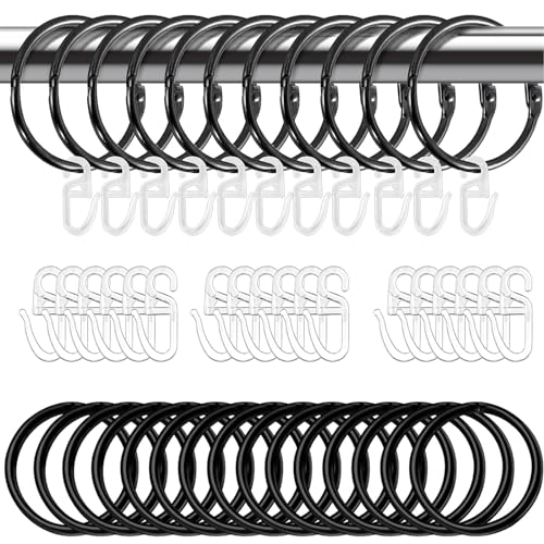 EUDSRODEMY 75pcs Gardinenringe Mit Faltenleghaken, Gardinenringe Mit Haken, Vorhangringe, Gardinenringe Schwarz, Gardinen Ringe, Vorhang Ringe, Für Fenster Tür Duschvorhänge, 30 mm Innendurchmesser von EUDSRODEMY