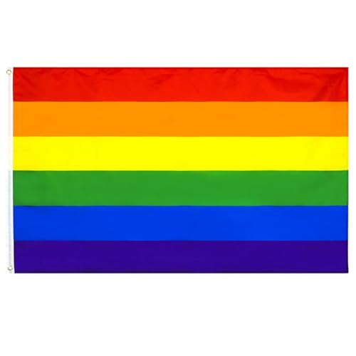 Progress Pride Flag Sticker Set, Regenbogen Flagge 150x90 cm+2 Stück LGBTQ Sticker, Lesbian Flag, Gay Flag,Regenbogenfahne, Weatherproof Gay Pride Flag With Brass Eyes von EUDSRODEMY