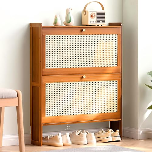 Bambusschuhschrank mit Fliptüren Schlanker Designschuh Lagerregal für kleine Räume 2/3 Stufe Eingangs- oder Wohnzimmerschuh Organizer Freiständiger Schuhschrank für schmale Räume B2 -Türen 50 cm/ von EUEIQCBZ